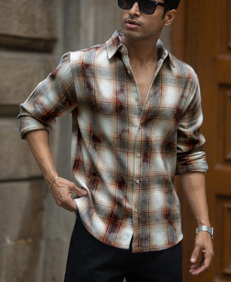 beige washed checks shirt beige washed checks shirt