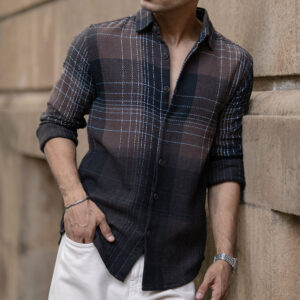 brown ombre checks shirt
