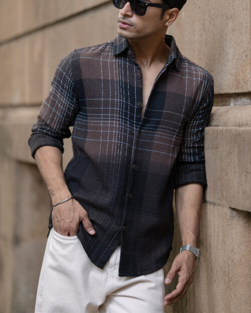 brown ombre checks shirt