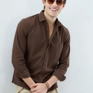 coffee structured knit shirt