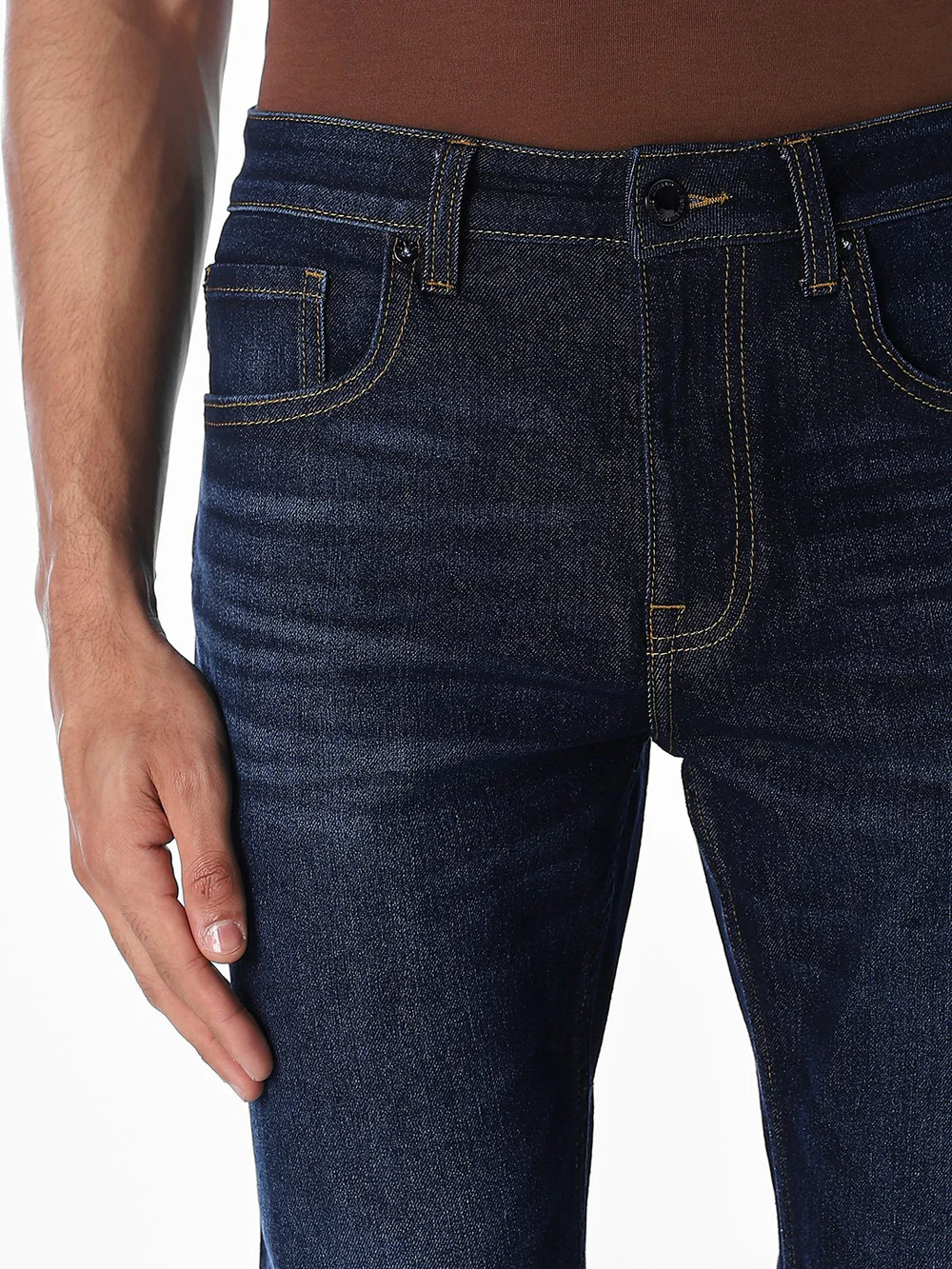 dark blue 5 pocket mid rise loose boot leg stretch jeans dark blue 5 pocket mid rise loose boot leg stretch jeans