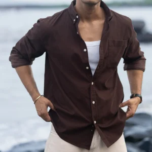 dark brown regular fit full sleeves shirt