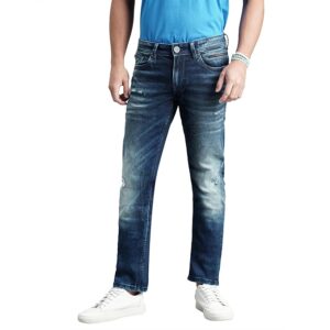 dk blue 5 pocket mid rise slim straight fit jeans