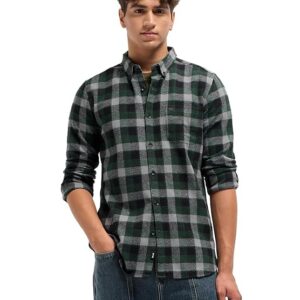 green lightweight flannel check shirt
