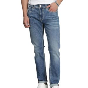 dk blue 5 pocket midrise, comfort straight fit cropped jeans