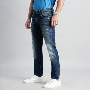 dk blue 5 pocket mid rise slim fit jeans