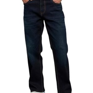 dk blue 5 pocket midrise, comfort and straight fit jeans