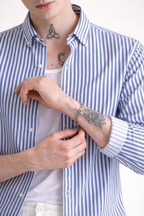 off white and blue striped regular fit full sleeves shirt off white and blue striped regular fit full sleeves shirt