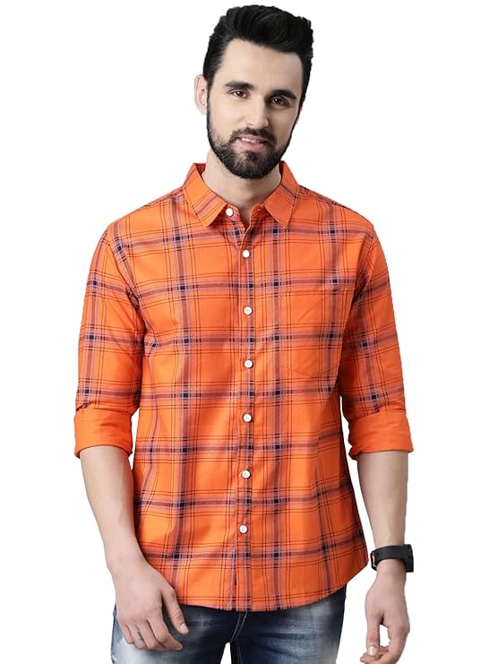 orange spray checks shirt orange spray checks shirt