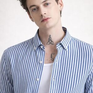 navy structure check shirt