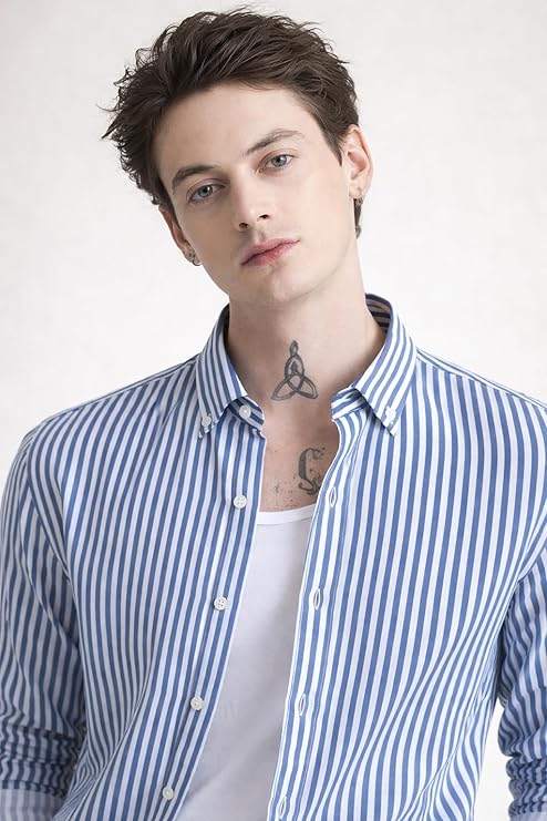 off white and blue striped regular fit full sleeves shirt off white and blue striped regular fit full sleeves shirt