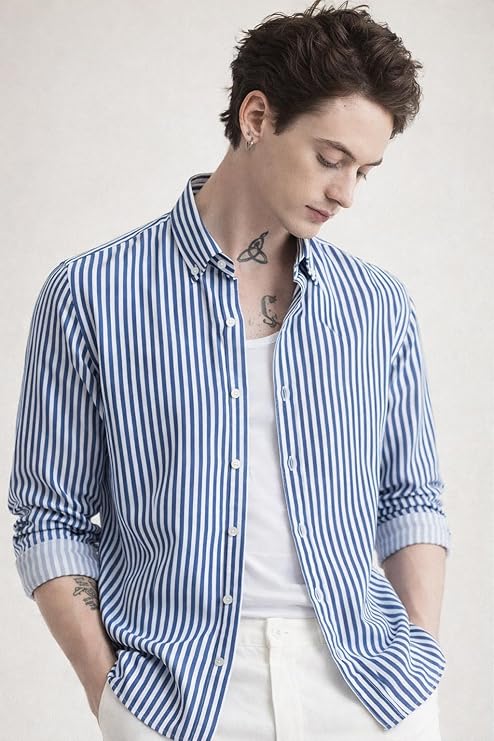 off white and blue striped regular fit full sleeves shirt off white and blue striped regular fit full sleeves shirt