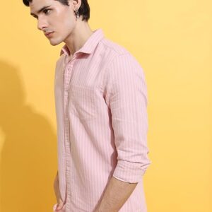 pink light weight cotton stripe shirt
