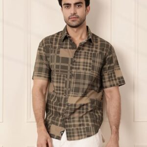 olive textured slim fit shirts for men