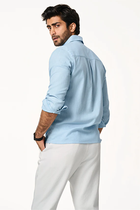 dusty blue linen blend shirt dusty blue linen blend shirt