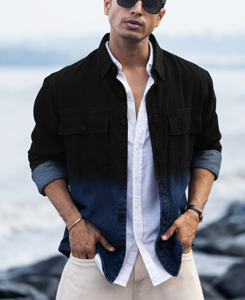 black ombre denim shirt black ombre denim shirt
