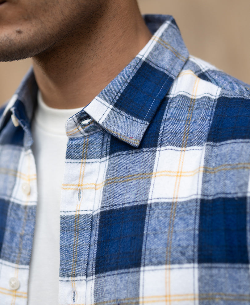 blue brushed regular fit checks shirt blue brushed regular fit checks shirt
