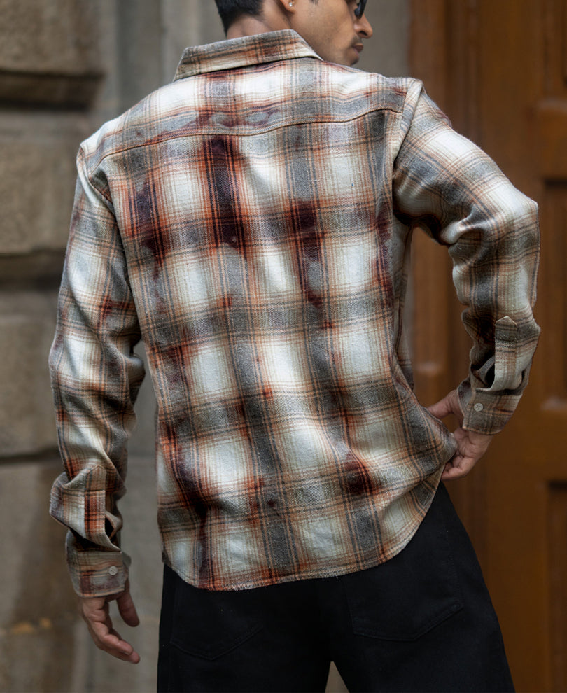 beige washed checks shirt beige washed checks shirt