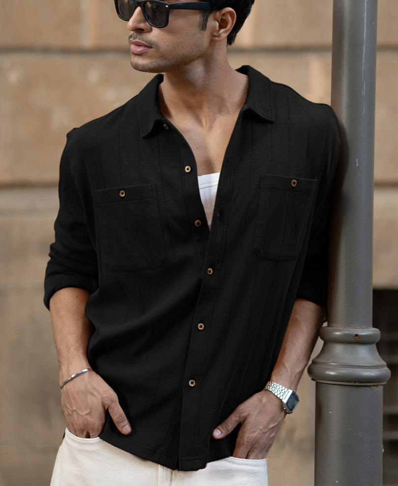 black double pocket knit shirt black double pocket knit shirt