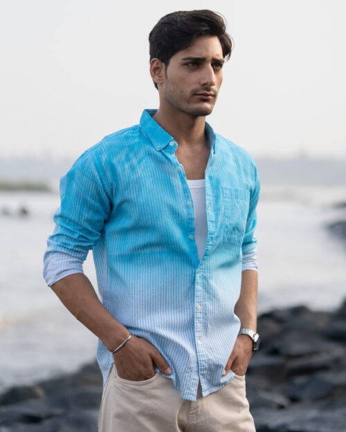 blue sprayed stripe shirt