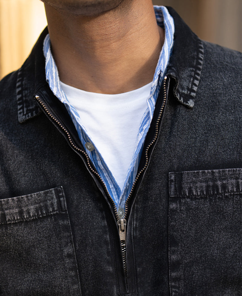 black washed denim polo shirt black washed denim polo shirt