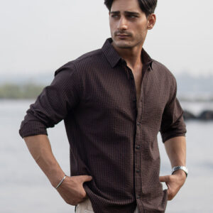 Home brown seer sucker stripe shirt