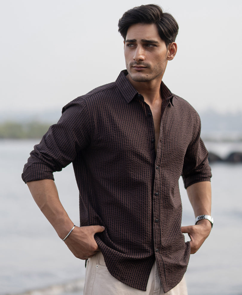 brown seer sucker stripe shirt brown seer sucker stripe shirt