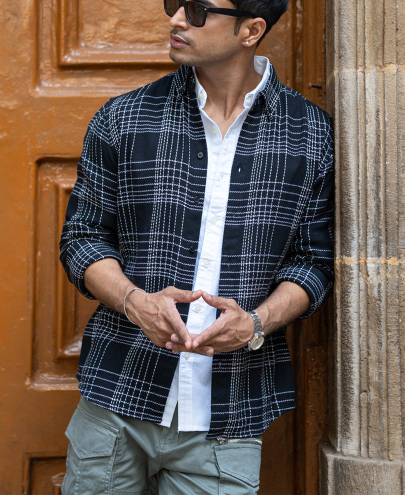 black structured checked shirt black structured checked shirt