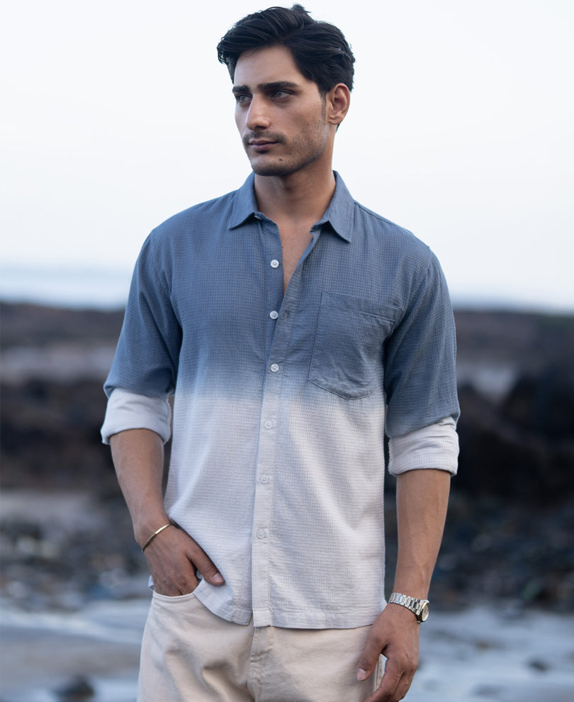 blue structured ombre shirt blue structured ombre shirt