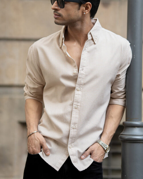 beige microchecks oxford shirt