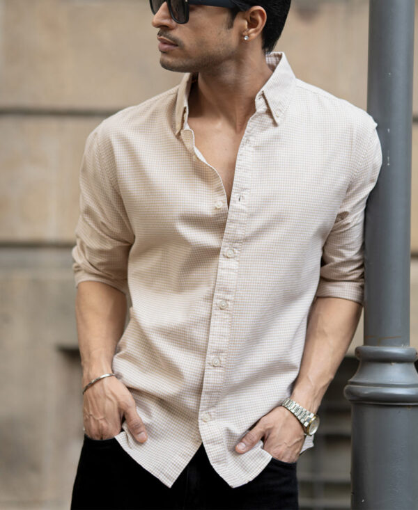 beige microchecks oxford shirt
