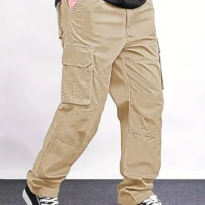 khaki solid baggy fit stylish corduroy cargo pant