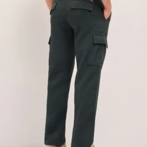grey textured waffle weave straight fit cargo pants with flap pockets