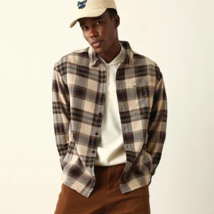 cream flannel check oversize drop shoulder shirt