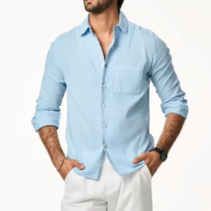 dusty blue linen blend shirt