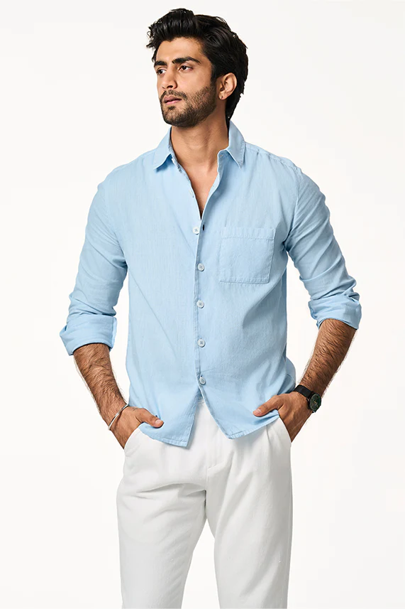 dusty blue linen blend shirt dusty blue linen blend shirt