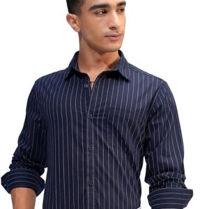 navy and grey stripe shirt