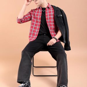 red brushed checked shirt