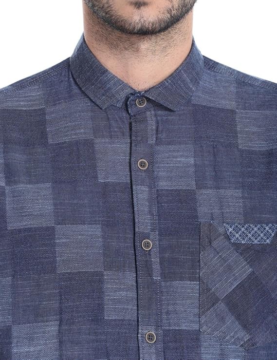 navy structured checked shirt navy structured checked shirt
