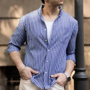 dark blue lightweight stripe shirt
