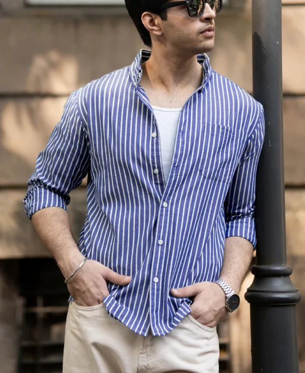 dark blue lightweight stripe shirt