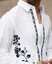 white cotton slub embroidered shirt white cotton slub embroidered shirt