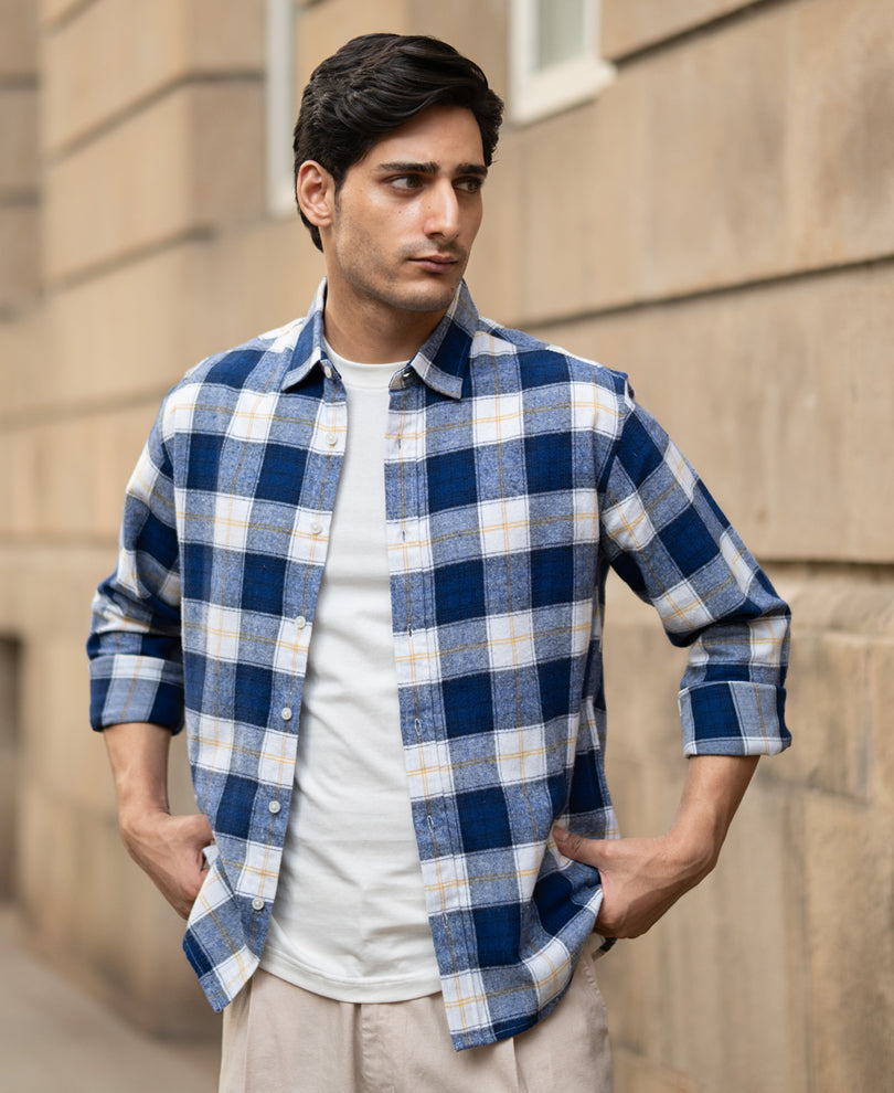 blue brushed regular fit checks shirt blue brushed regular fit checks shirt