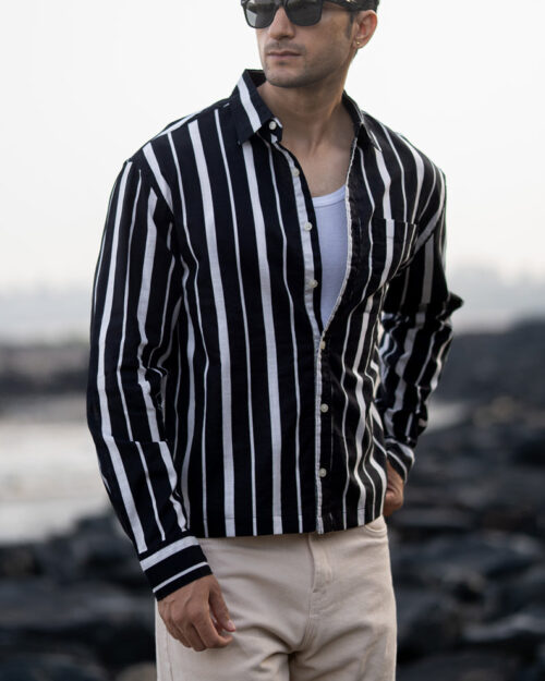 black lightweight striped shirt