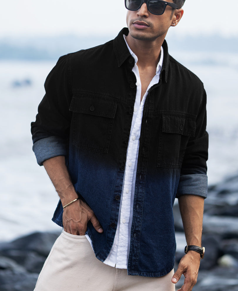 black ombre denim shirt black ombre denim shirt