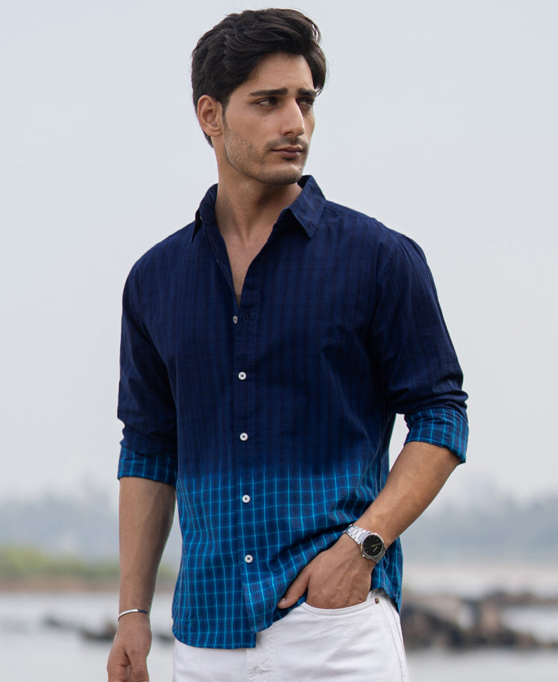 blue ombre checks shirt blue ombre checks shirt