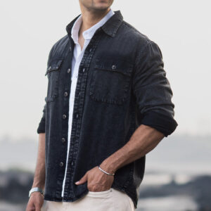 Home black charcoal washed denim shirt