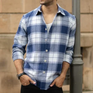 dark blue brushed checks shirt