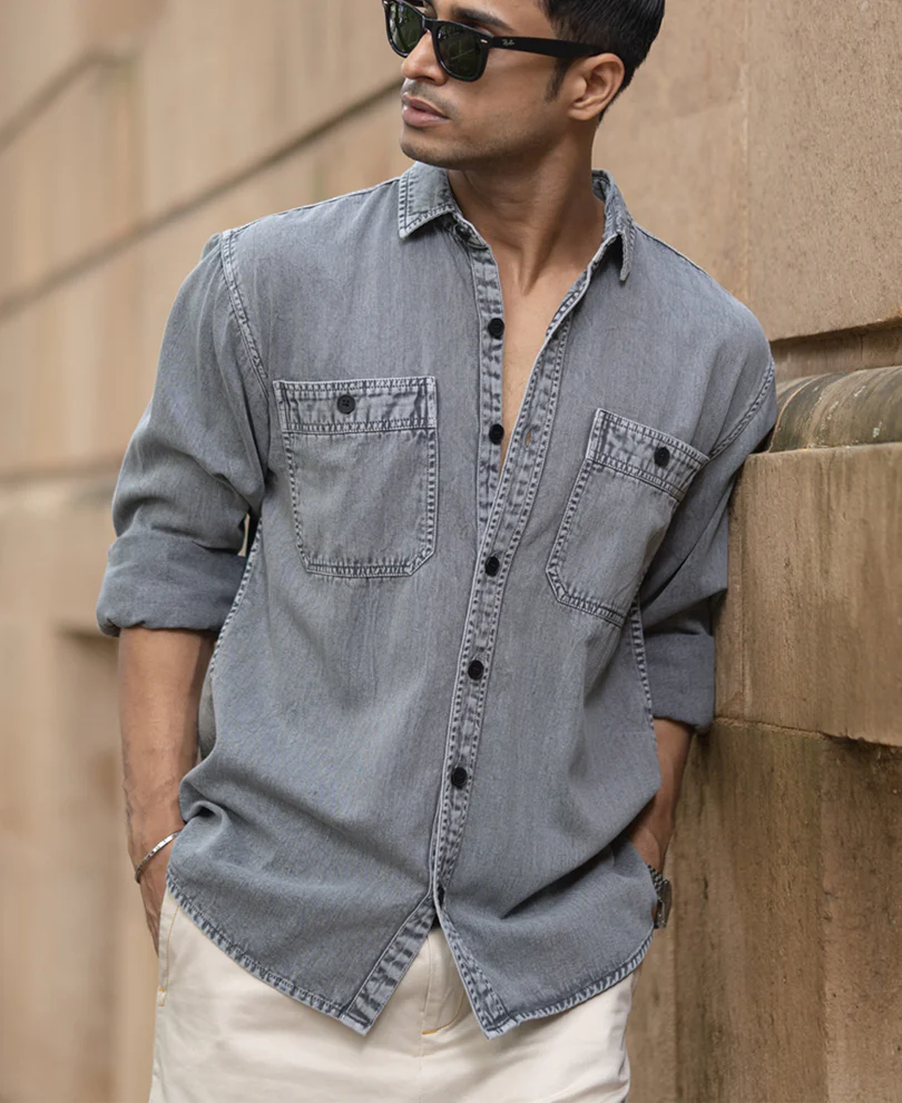 grey denim shirt with pockets grey denim shirt with pockets