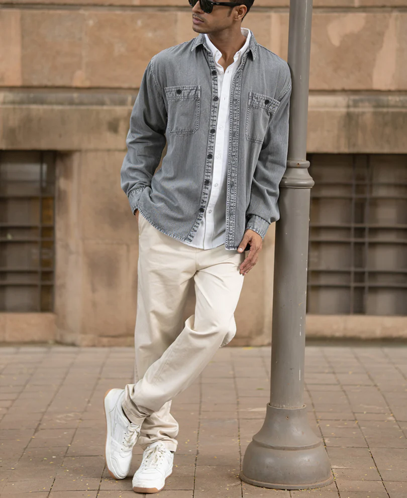 grey denim shirt with pockets grey denim shirt with pockets